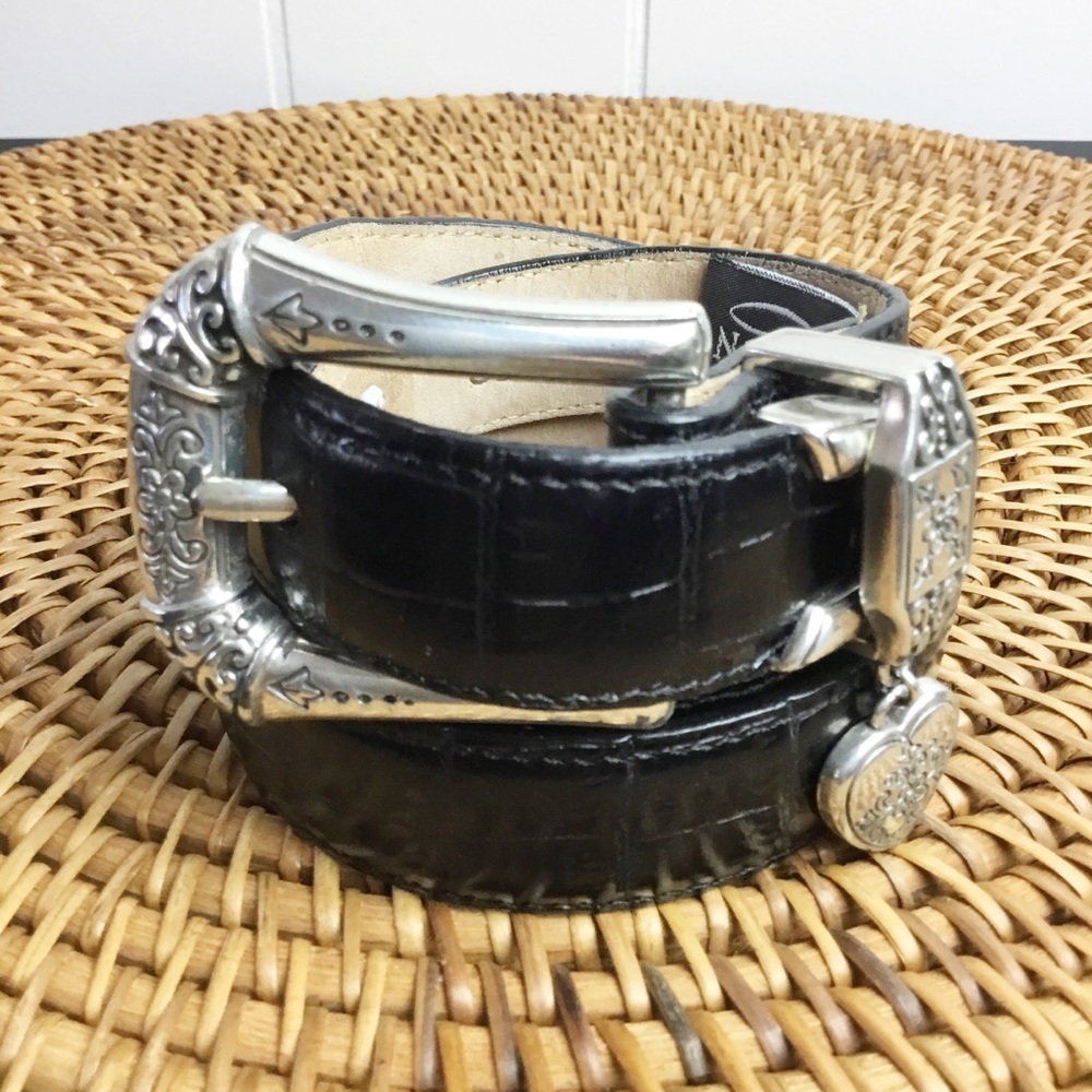 Brighton Black Leather Belt With Silver Hardware & Charms Size M 30